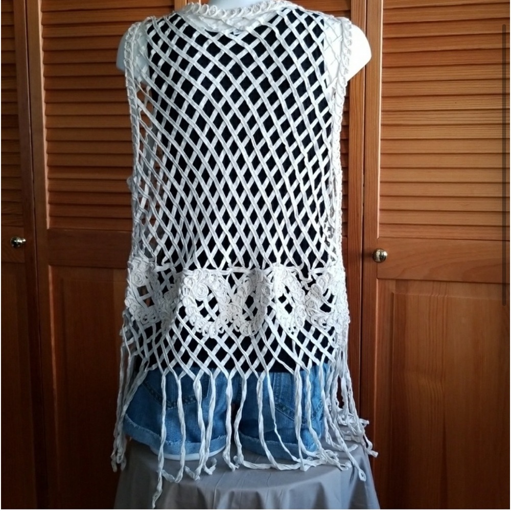 Cato Unique Cream Fringe & Crochet Boho Chic Vest•XL - Picture 4 of 17